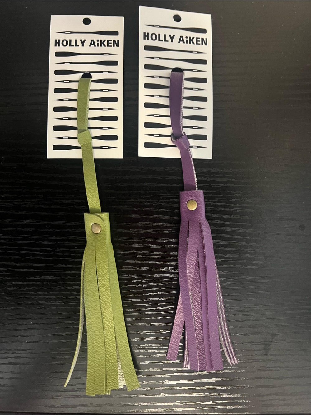 Set of 2 Holly Aiken Propellar tassels in green and purple New